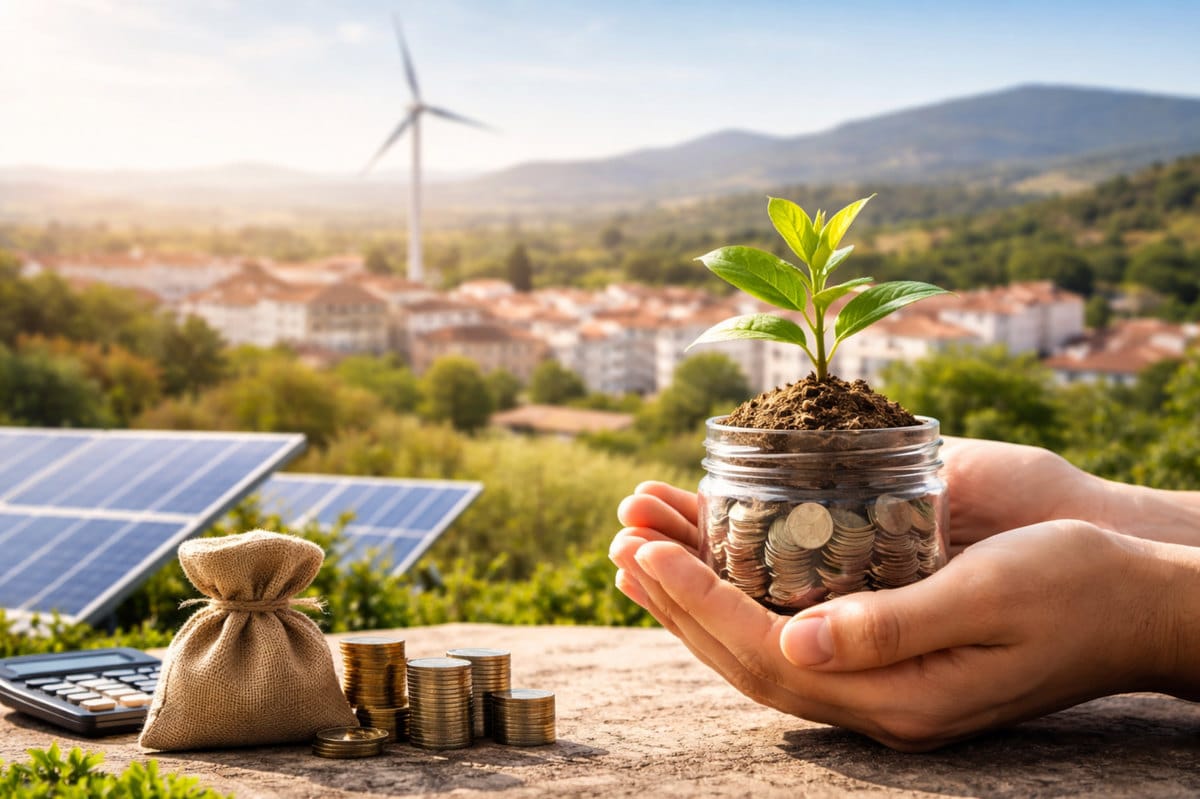 Imagen realista y minimalista que representa finanzas sostenibles en España